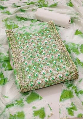 Lime Green Sequin Embroidered Pure Cotton Kurta Set