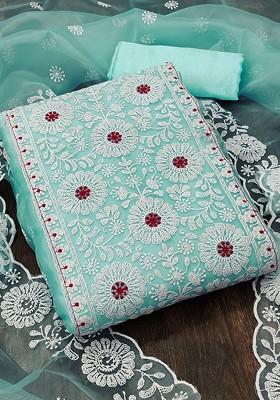 Blue Ethnic Motifs Embroidered Poly Blend Kurta Set