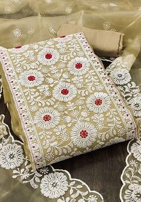 Beige Embroidered Organza Kurta Set