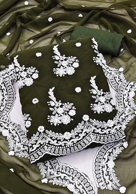 Olive Green Embroidered Silk Georgette Kurta Set