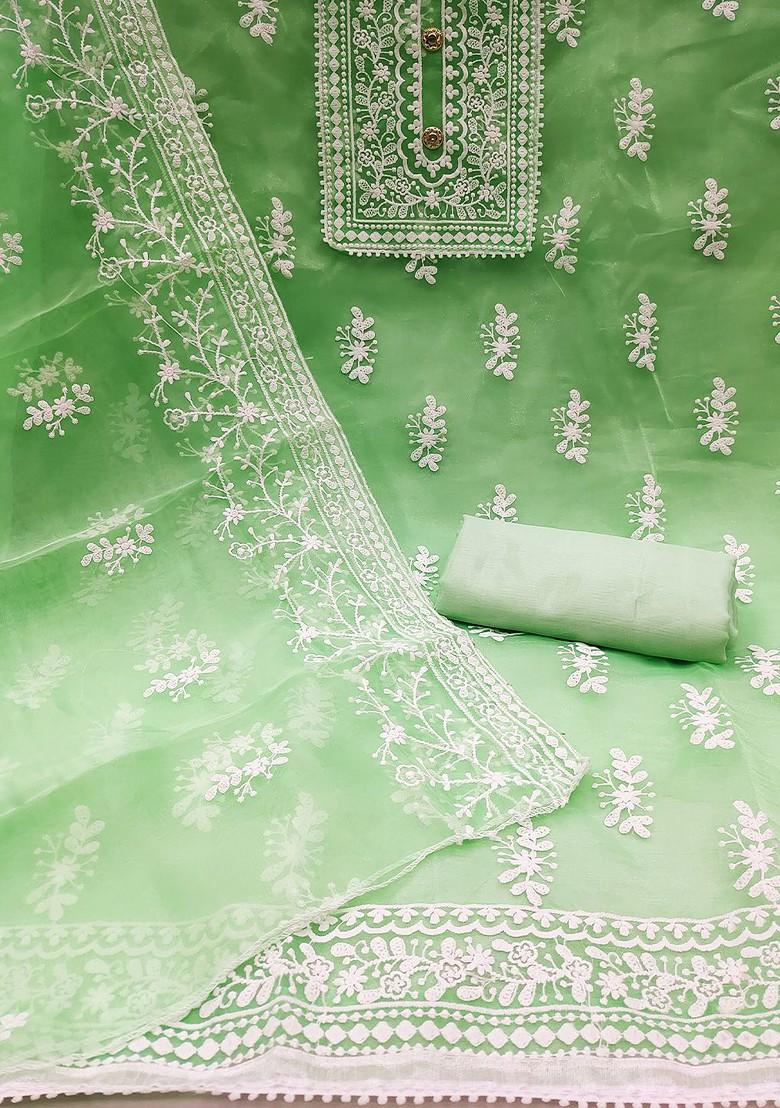 Lime Green Embroidered Poly Blend Kurta Set