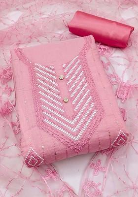 Pink Sequin Embroidered Poly Blend Kurta Set