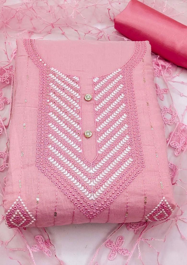 Pink Sequin Embroidered Poly Blend Kurta Set