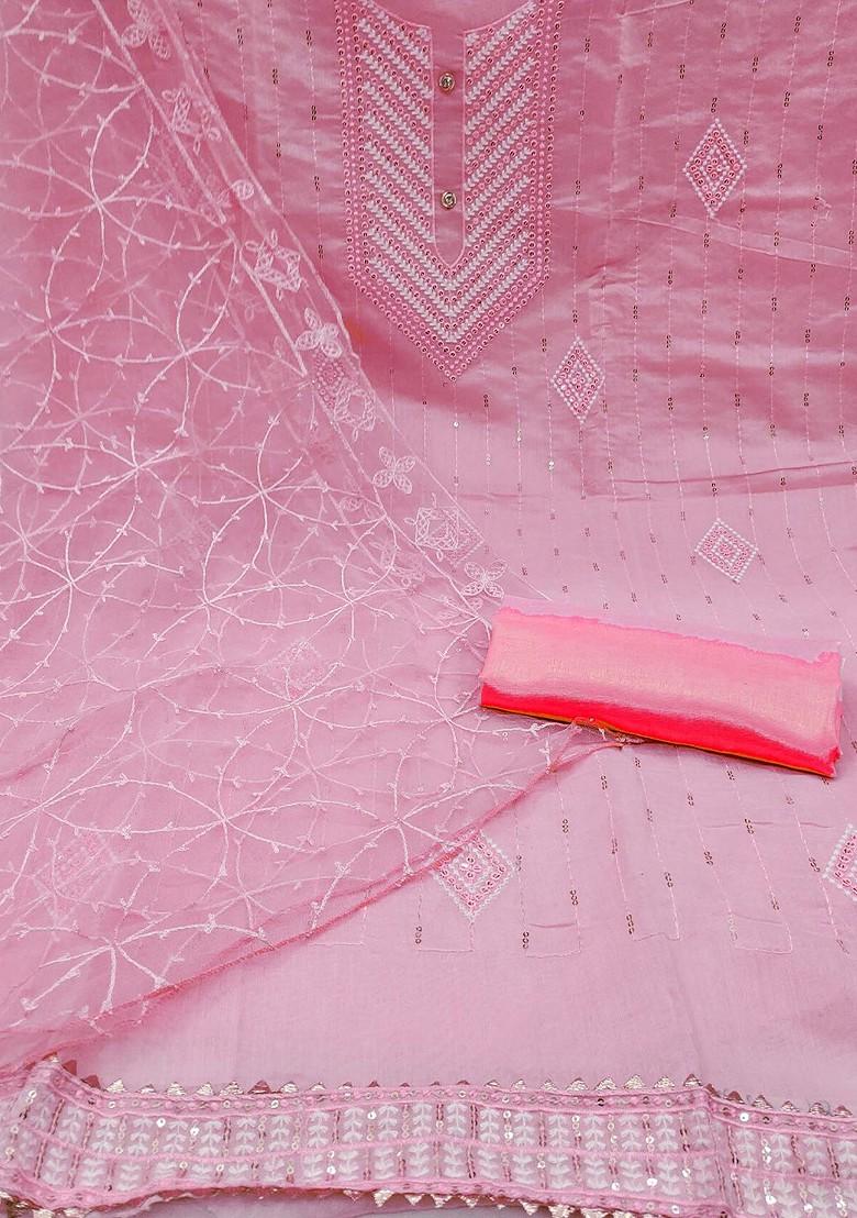 Pink Sequin Embroidered Poly Blend Kurta Set