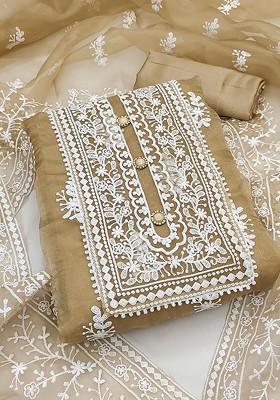 Beige Embroidered Poly Blend Kurta Set