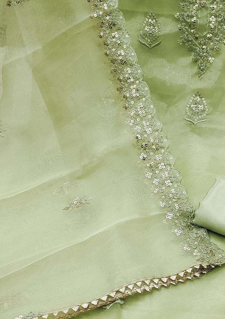 Green Ethnic Motifs Embroidered Organza Kurta Set