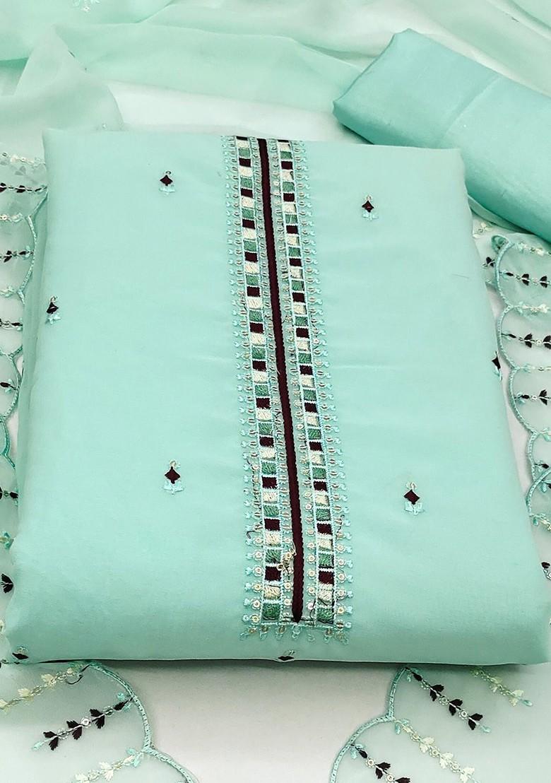 Sea Green Ethnic Motifs Embroidered Silk Georgette Kurta Set