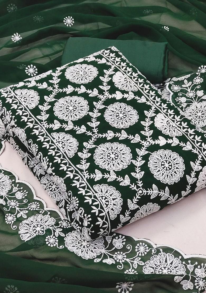 Green Ethnic Motifs Embroidered Silk Georgette Kurta Set