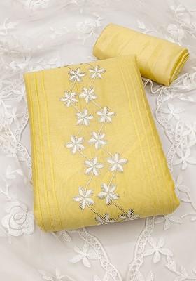 Yellow Floral Embroidered Poly Blend Kurta Set
