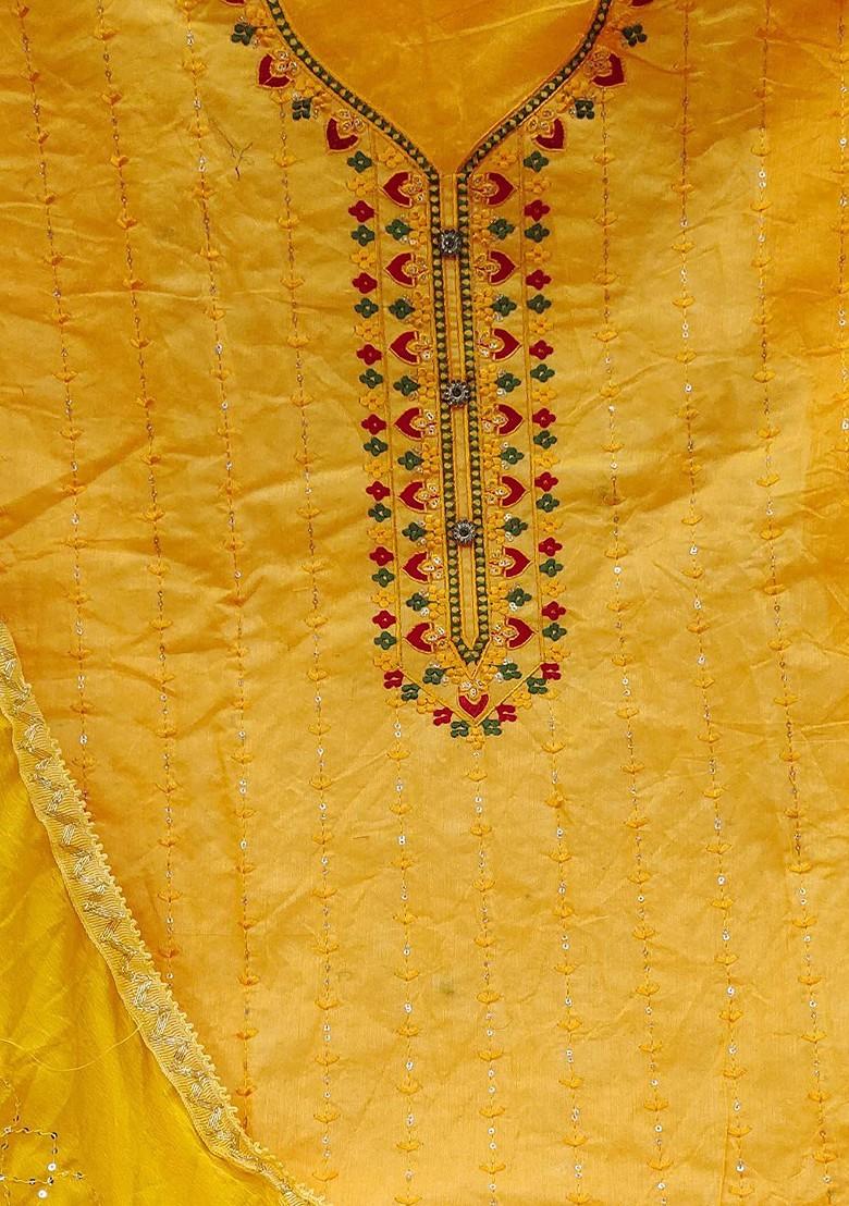 Yellow Sequin Embroidered Poly Blend Kurta Set