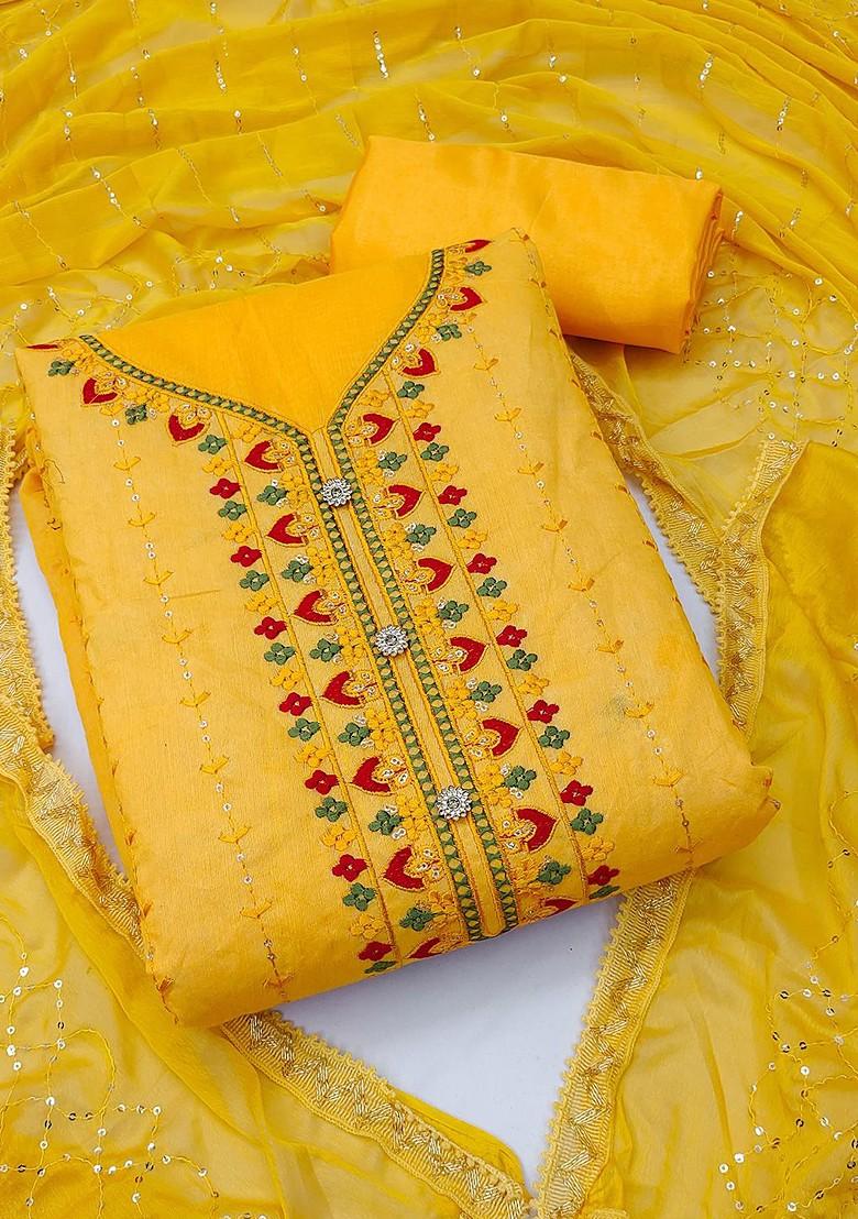 Yellow Sequin Embroidered Poly Blend Kurta Set