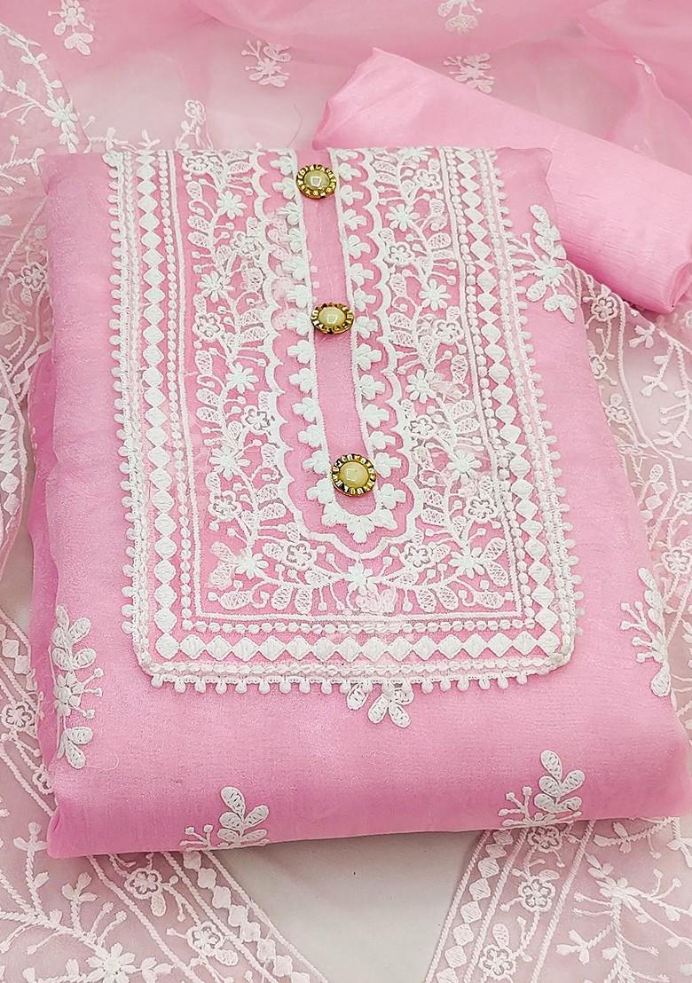 Pink Ethnic Motifs Embroidered Organza Kurta Set