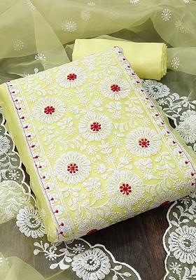 Yellow Floral Embroidered Organza Kurta Set