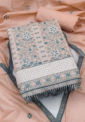 Peach Ethnic Motifs Embroidered Pure Cotton Kurta Set