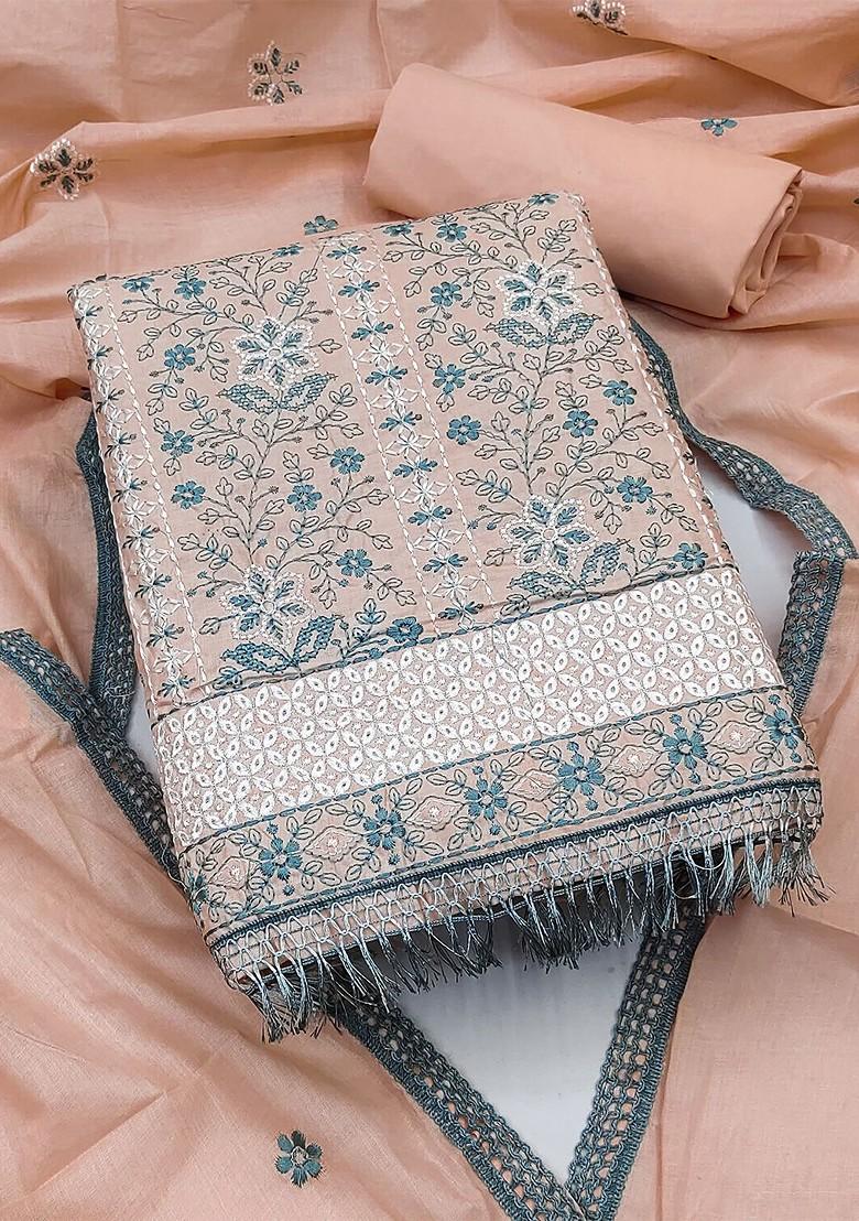 Peach Ethnic Motifs Embroidered Pure Cotton Kurta Set
