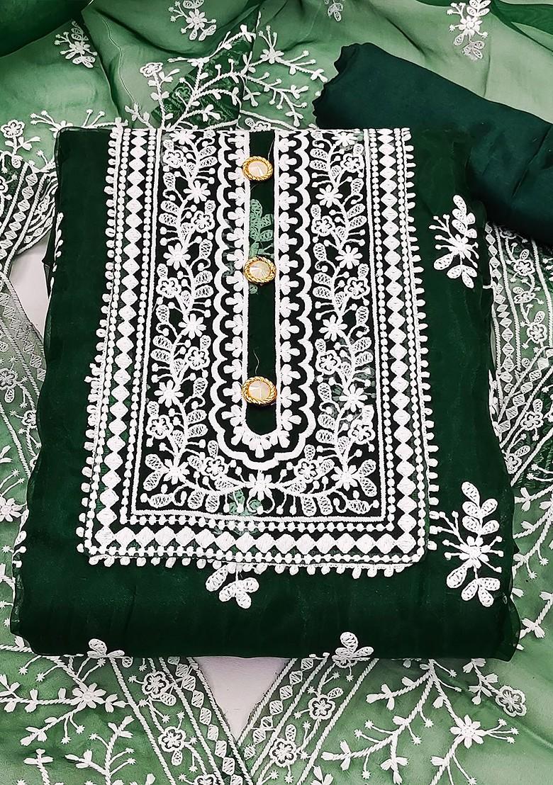 Green Ethnic Motifs Embroidered Poly Blend Kurta Set