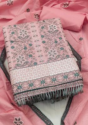 Pink Floral Embroidered Pure Cotton Kurta Set
