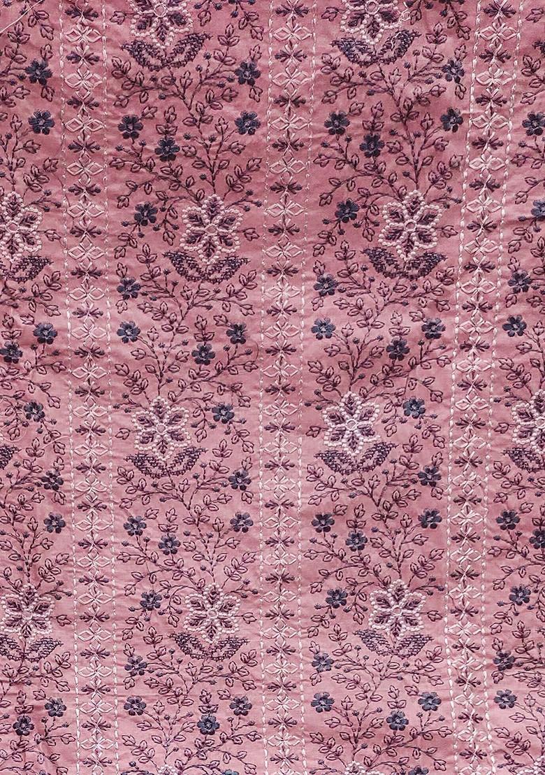 Pink Floral Embroidered Pure Cotton Kurta Set