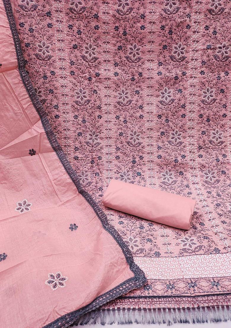 Pink Floral Embroidered Pure Cotton Kurta Set