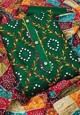 Green Embroidered Pure Cotton Kurta Set