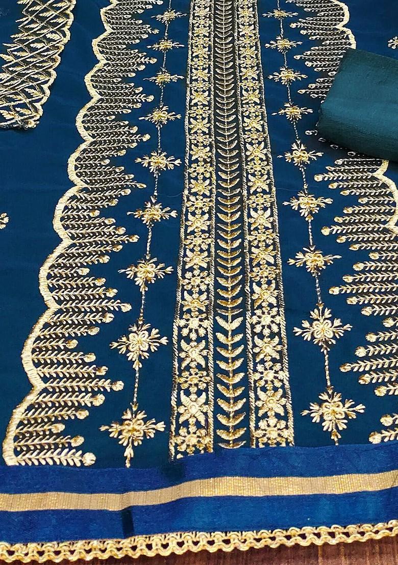 Teal Blue Embroidered Silk Georgette Kurta Set