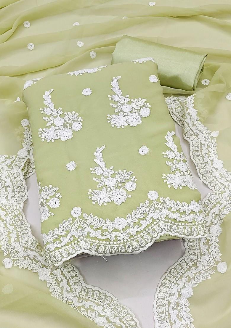 Sea Green Floral Embroidered Silk Georgette Kurta Set