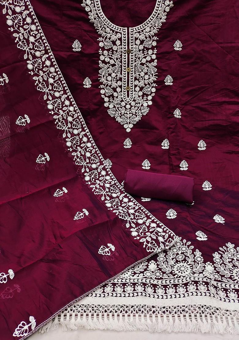 Purple Ethnic Motifs Embroidered Poly Blend Kurta Set