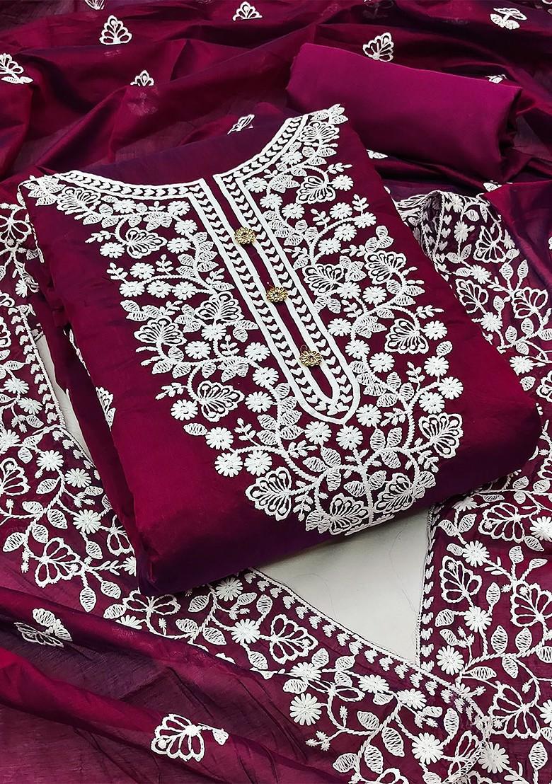 Purple Ethnic Motifs Embroidered Poly Blend Kurta Set