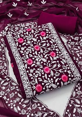 Magenta Embroidered Silk Georgette Kurta Set