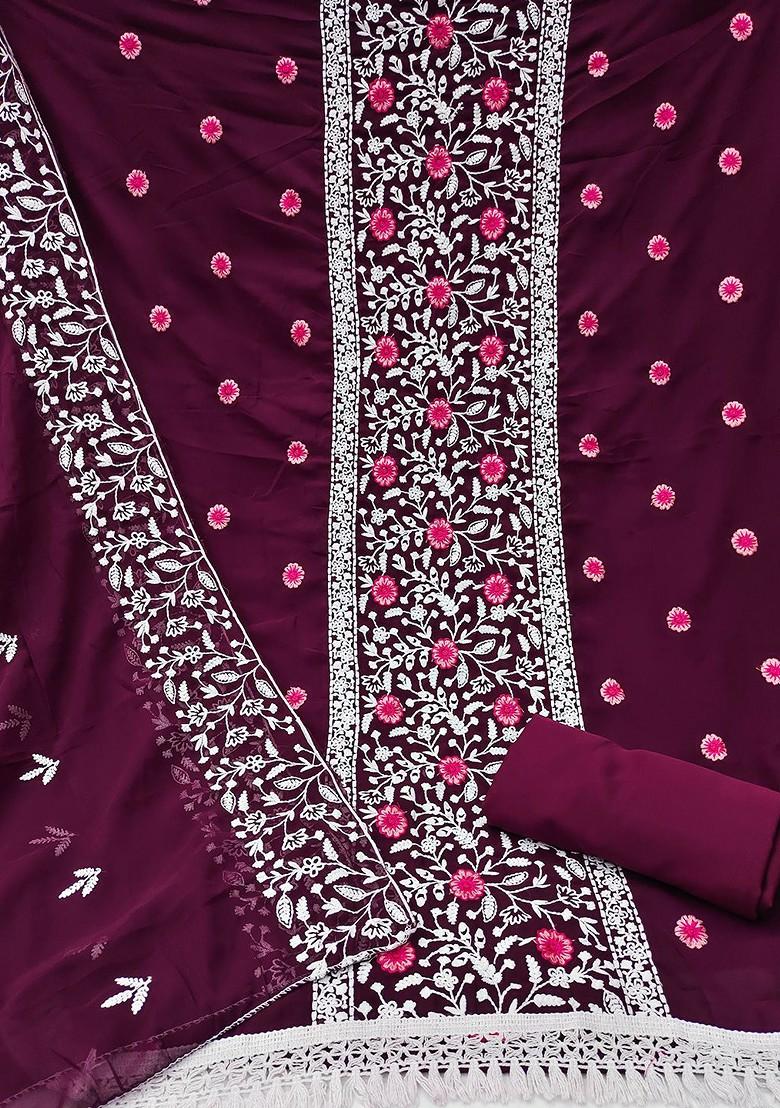 Magenta Embroidered Silk Georgette Kurta Set