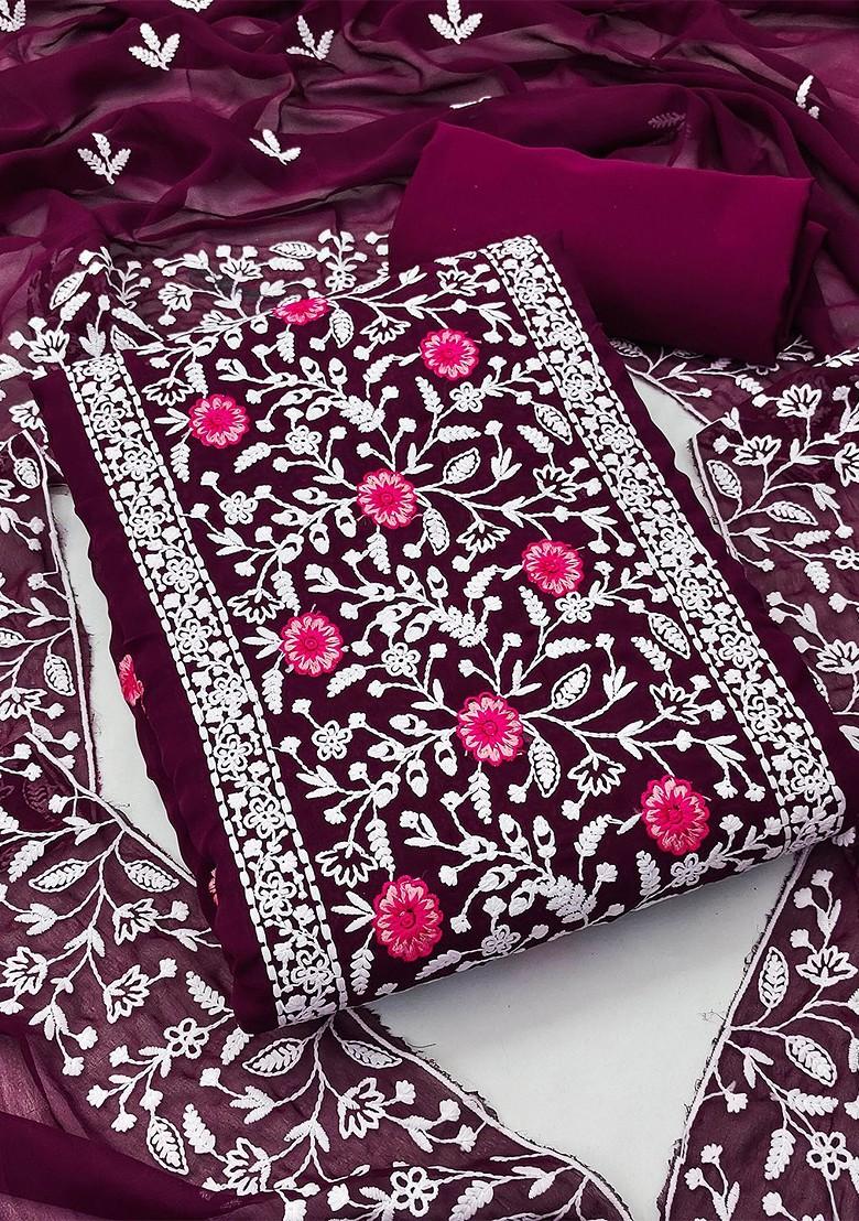 Magenta Embroidered Silk Georgette Kurta Set