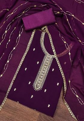 Purple Embroidered Silk Georgette Kurta Set