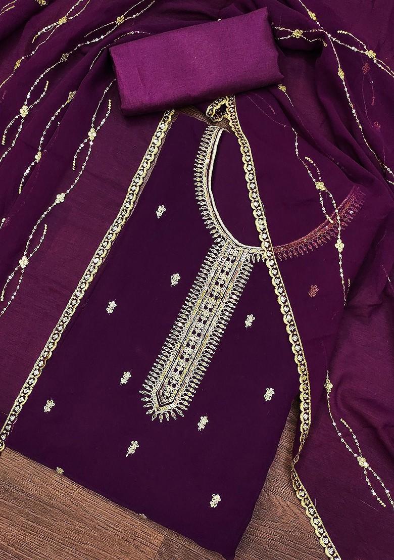 Purple Embroidered Silk Georgette Kurta Set