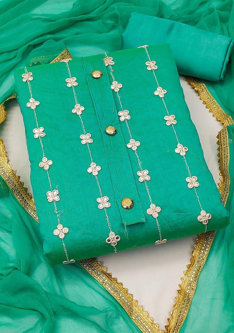 Sea Green Embroidered Poly Blend Kurta Set
