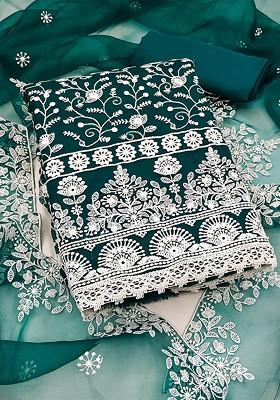 Green Floral Embroidered Poly Blend Kurta Set