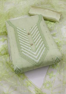 Sea Green Ethnic Motifs Embroidered Poly Blend Kurta Set