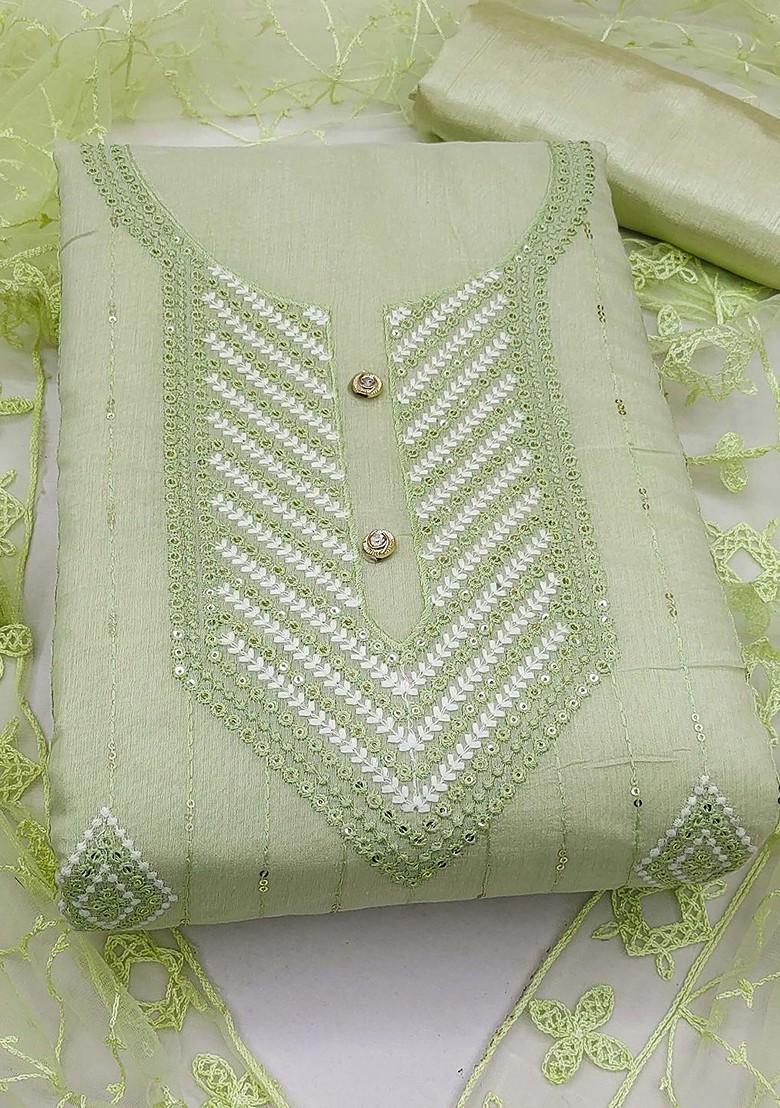 Sea Green Ethnic Motifs Embroidered Poly Blend Kurta Set