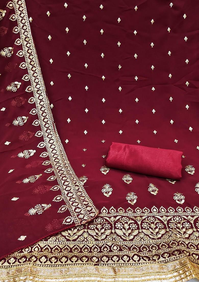Maroon Ethnic Motifs Embroidered Poly Blend Kurta Set