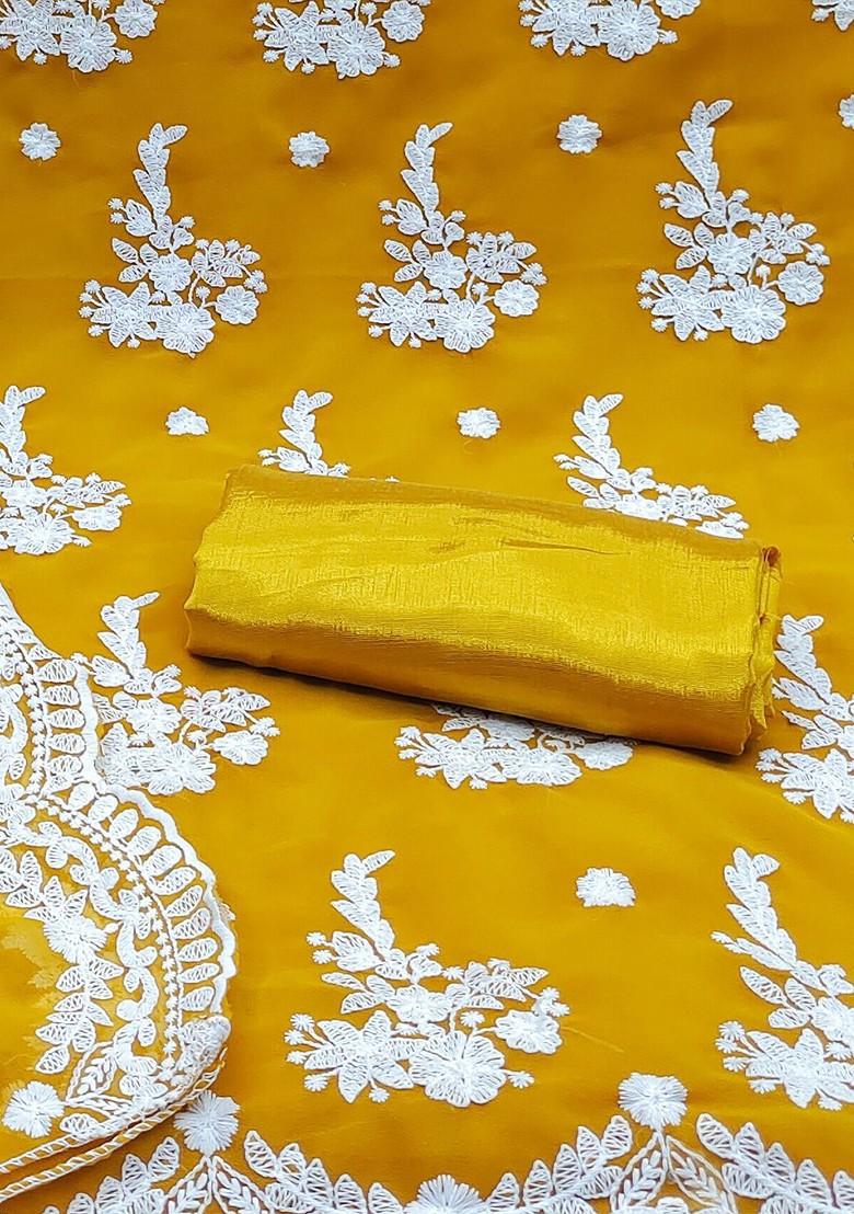 Yellow Ethnic Motifs Embroidered Silk Georgette Kurta Set