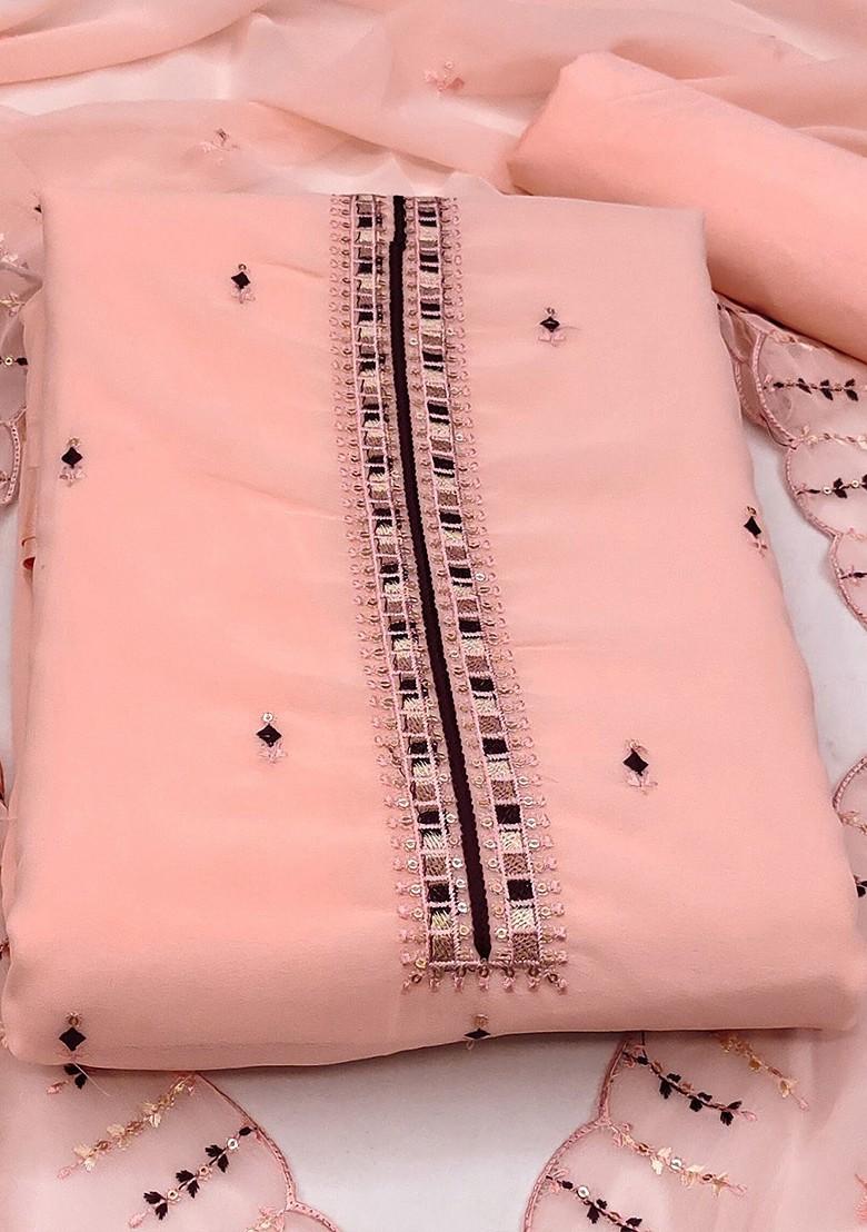 Peach Embroidered Poly Blend Kurta Set