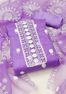 Purple Ethnic Motifs Embroidered Organza Kurta Set