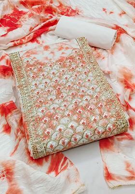 Peach Floral Embroidered Pure Cotton Kurta Set