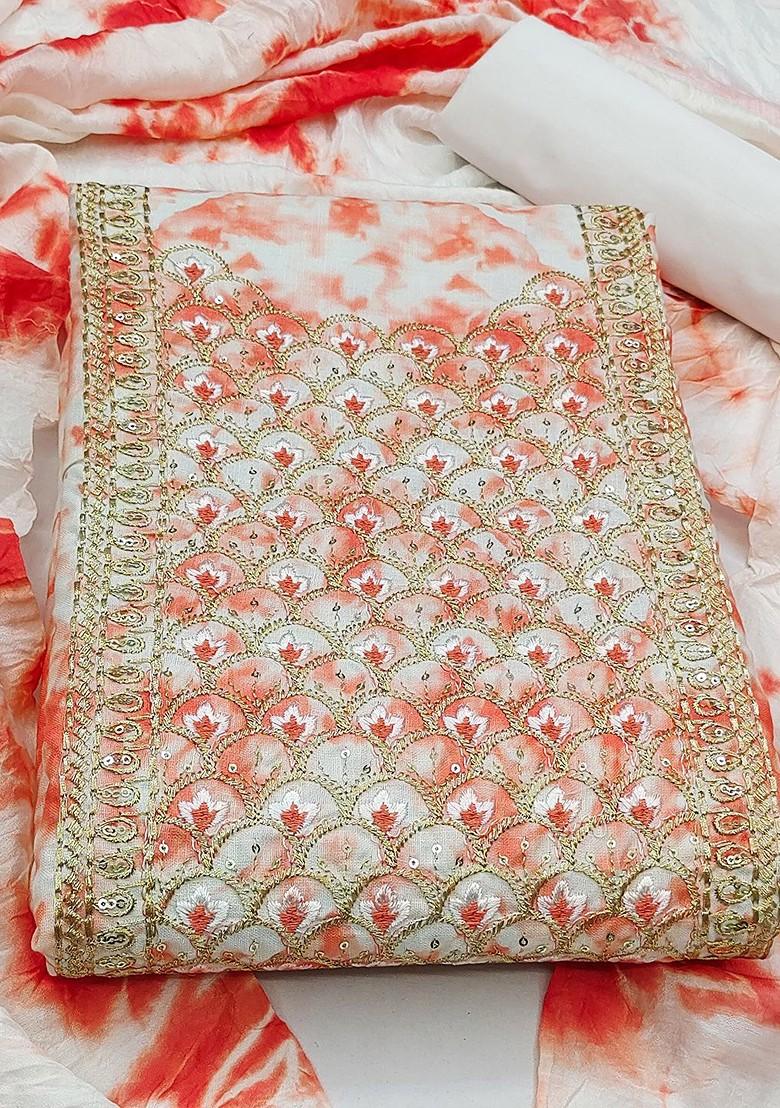 Peach Floral Embroidered Pure Cotton Kurta Set