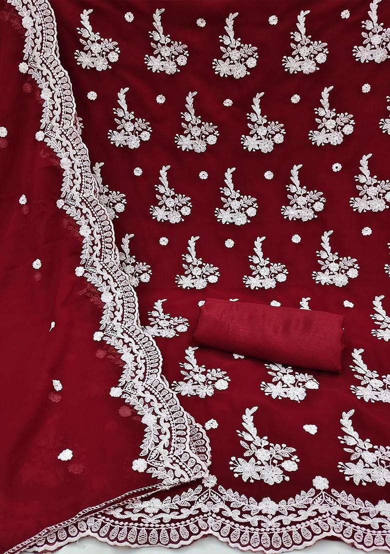 Red Embroidered Silk Georgette Kurta Set