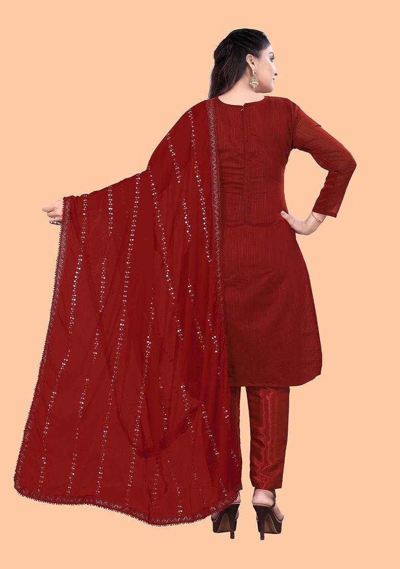 Maroon Embroidered Poly Blend Kurta Set