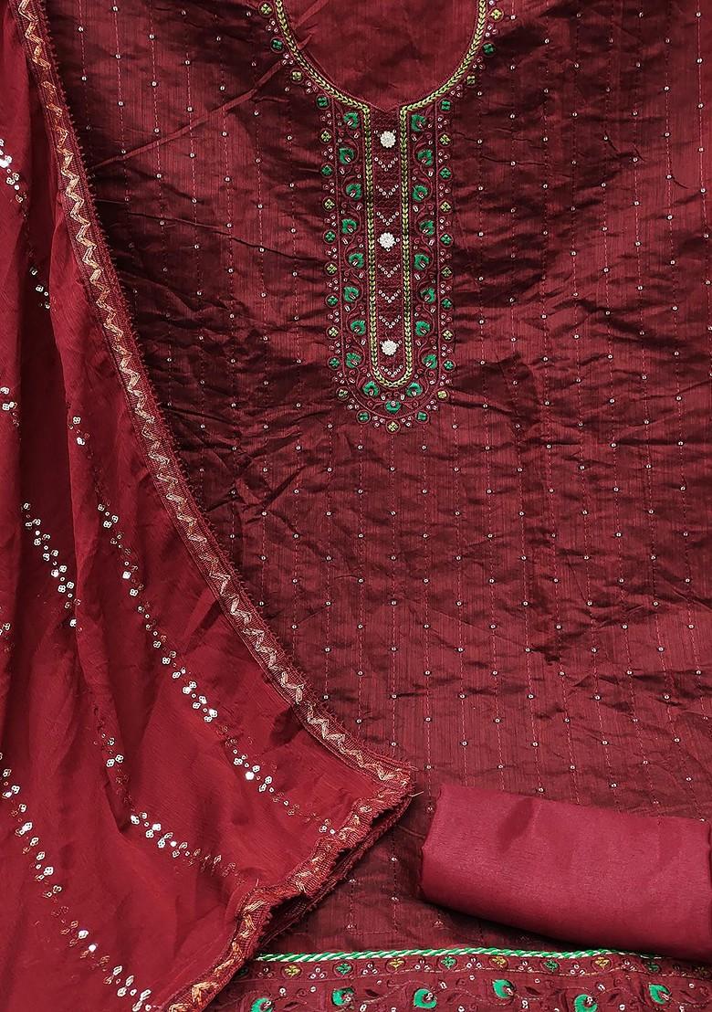 Maroon Embroidered Poly Blend Kurta Set