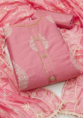 Pink Ethnic Motifs Embroidered Poly Blend Kurta Set