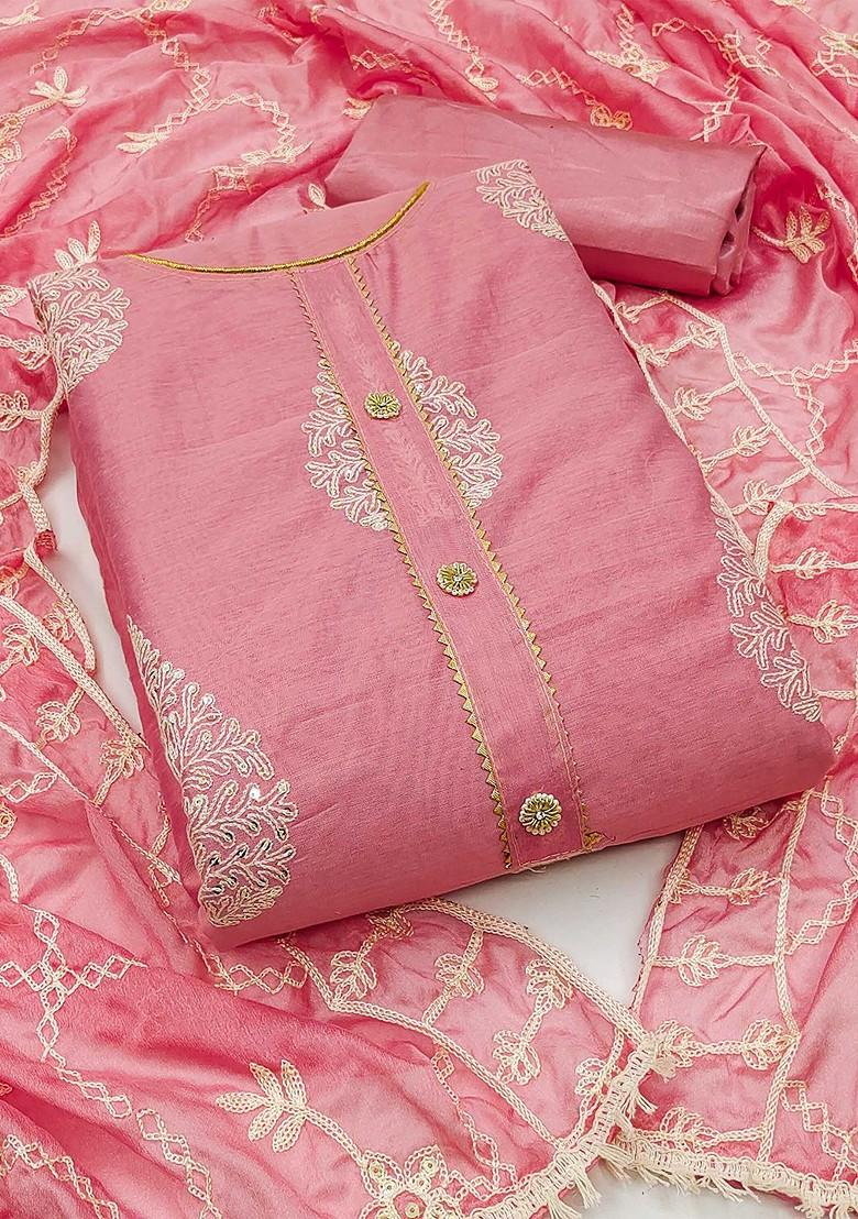 Pink Ethnic Motifs Embroidered Poly Blend Kurta Set
