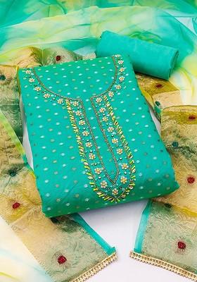 Sea Green Ethnic Motifs Printed Poly Blend Kurta Set