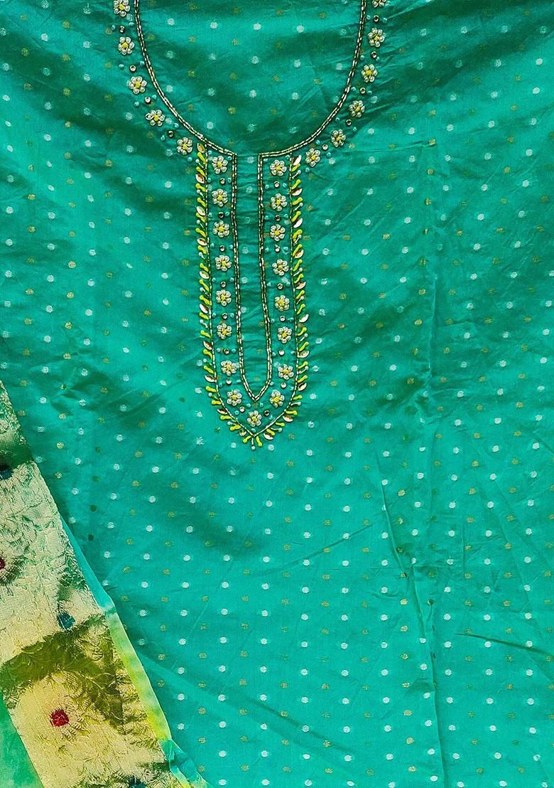 Sea Green Ethnic Motifs Printed Poly Blend Kurta Set